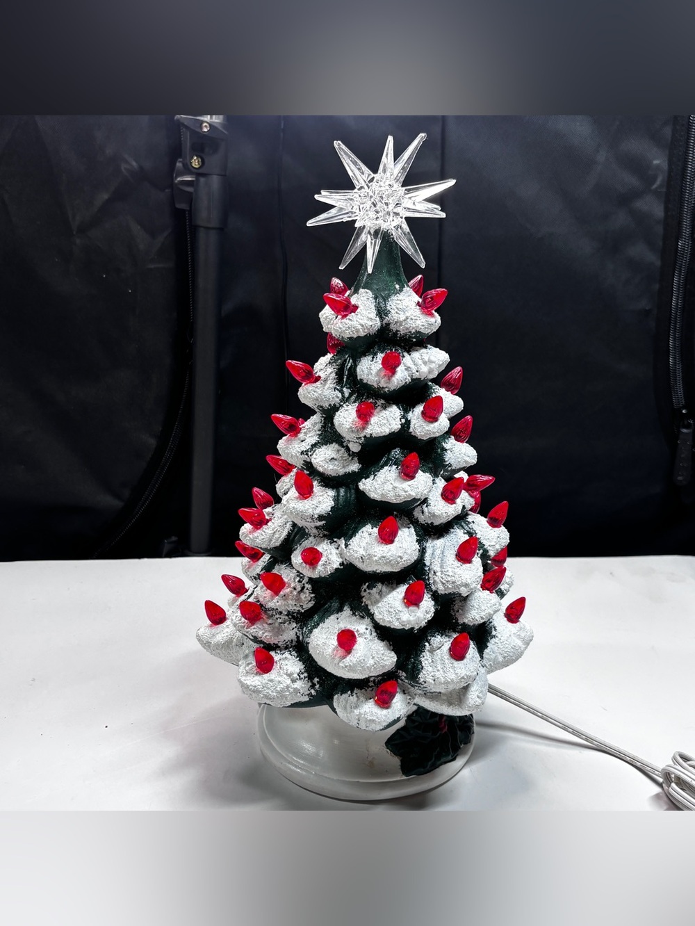 Darice Ceramic Christmas Tree Decorated W/lights Cord No Bulb Red Star Vtg - Picture 7 of 16